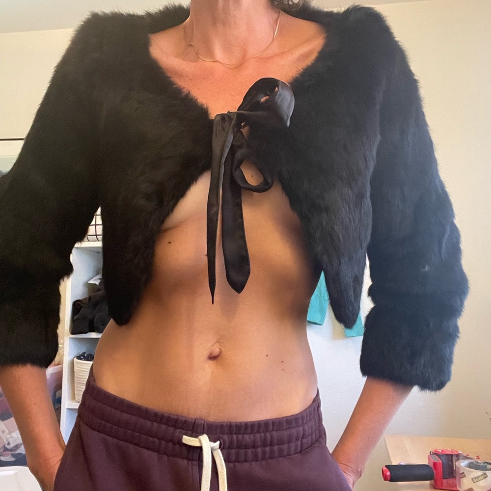 Bebe Genuine Rabbit Fur and Silk Cropped Shrug size S. - Picture 3 of 8